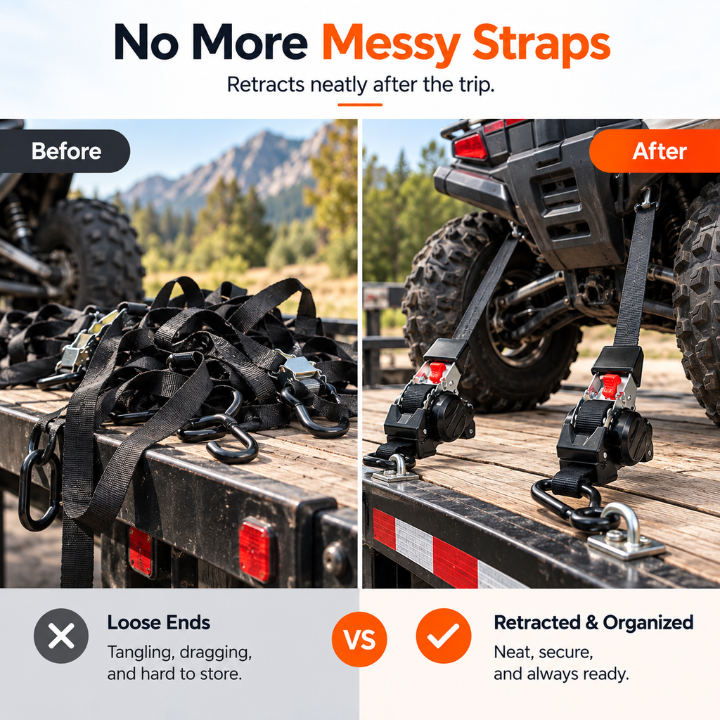 Heavy-Duty Dual-end Retractable Ratchet Tie Down Straps