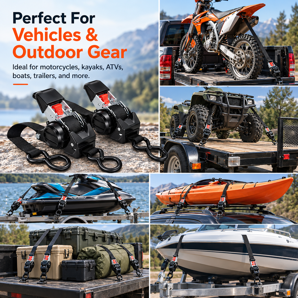 Heavy-Duty Dual-end Retractable Ratchet Tie Down Straps