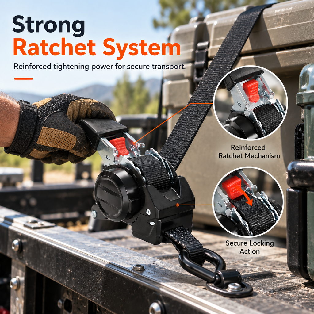 Heavy-Duty Dual-end Retractable Ratchet Tie Down Straps