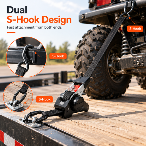 Heavy-Duty Dual-end Retractable Ratchet Tie Down Straps