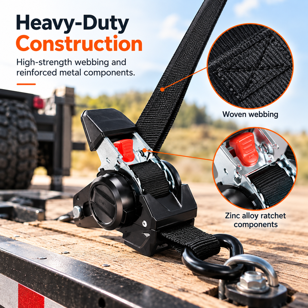 Heavy-Duty Dual-end Retractable Ratchet Tie Down Straps
