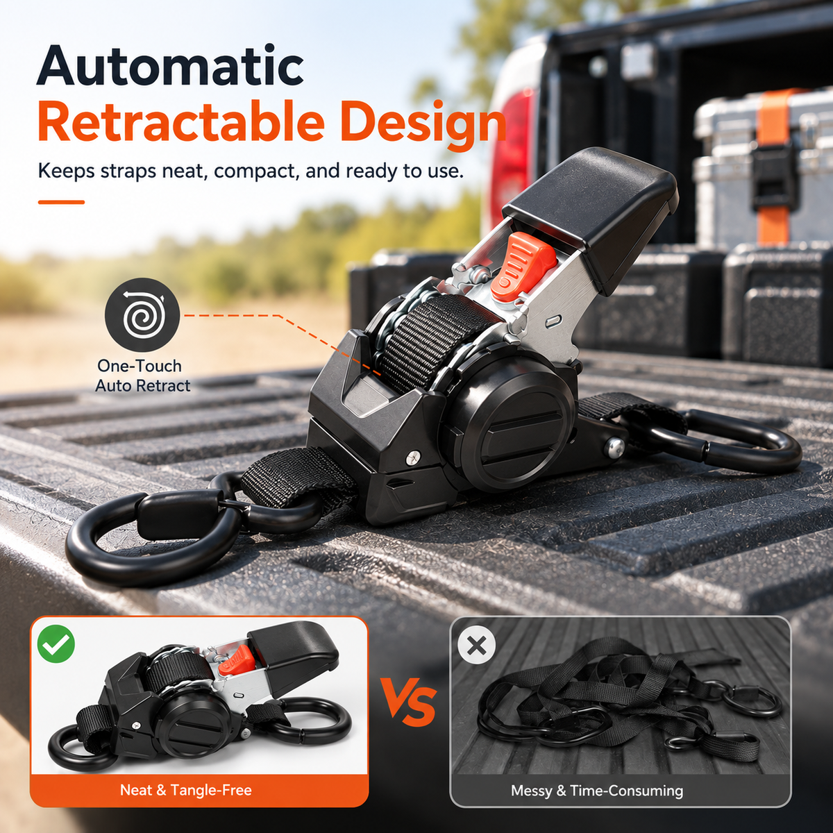Heavy-Duty Dual-end Retractable Ratchet Tie Down Straps