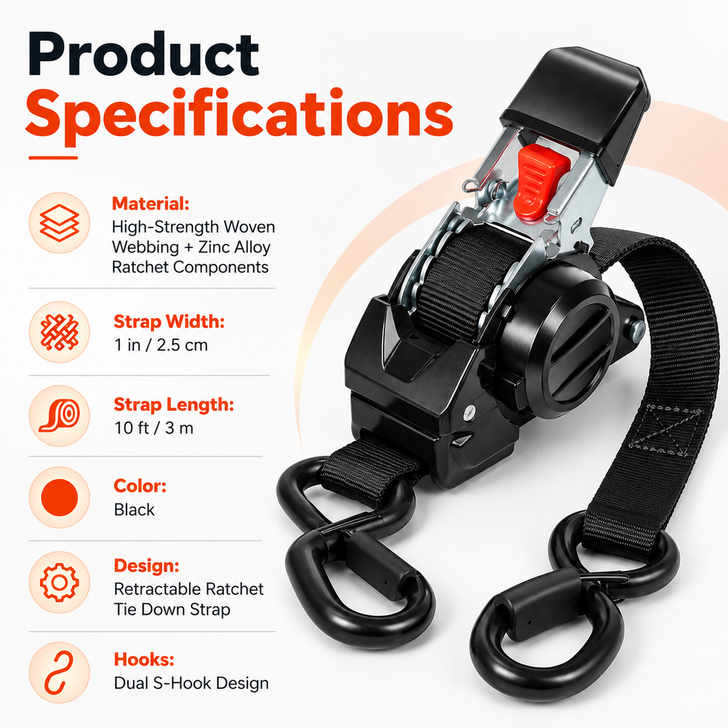 Heavy-Duty Dual-end Retractable Ratchet Tie Down Straps