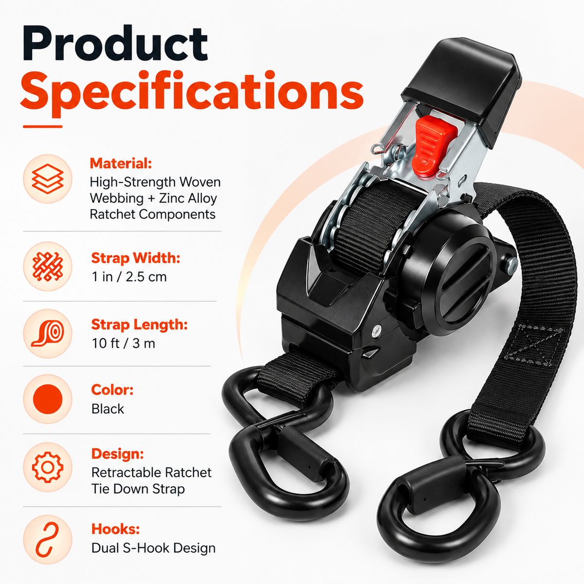 Heavy-Duty Dual-end Retractable Ratchet Tie Down Straps