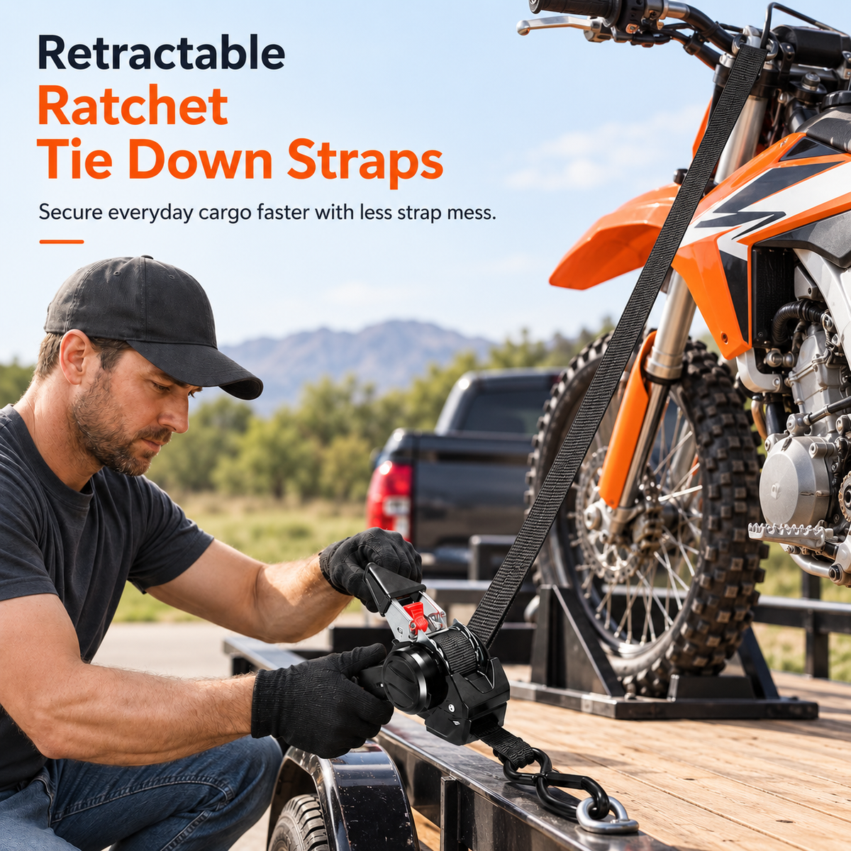 Heavy-Duty Dual-end Retractable Ratchet Tie Down Straps